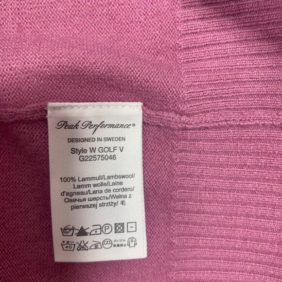 PEAK PERFORMANCE women pink golf v-neck 100% Lambswool Pullover Sweater Size L - Picture 13 of 16